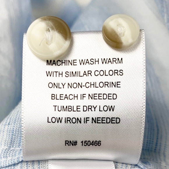 Even Tide Linen Blend Blue White Stripes Button Down Shirt Size Large - Picture 8 of 8